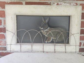Oil Painting On Board Of Rabbit In Rustic Frame