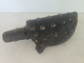 Antique Studded Leather Covered Gun Powder Flask