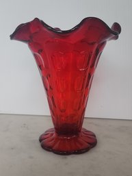 Beautiful Inverted Thumb Print Pattern Ruby Glass Vase
