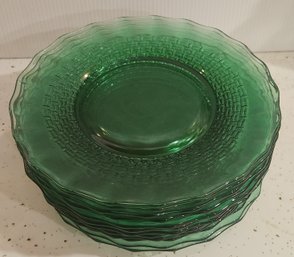 Set Of Twelve 8 1/2' Green Depression Glass Plates