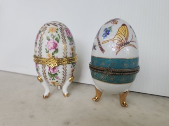 Two Porcelain Egg Shaped Keepsake Boxes