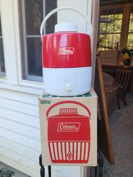 Coleman Red Polyurethane Insulated Two Gallon Fast Flo Faucet Jug With Original Box