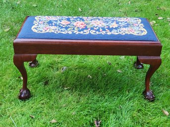 Bench Made Mahogany Ball And Claw Foot Bench With Needlepoint