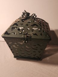 Pierced Steel Candle Lantern With Glass Inserts