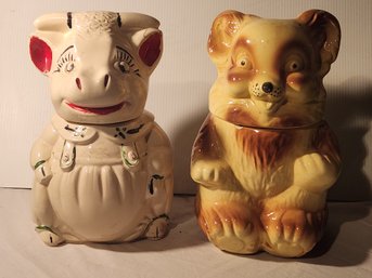 Vintage Bear And Bull Pottery Cookie Jars