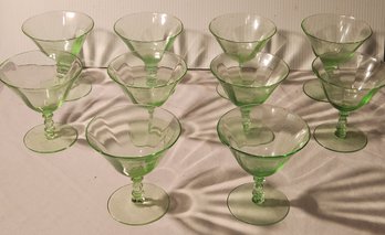 Set Of 10 Green Depression Uranium Glass