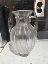 8' Ribbed Morganstown Two Handled Glass Vase
