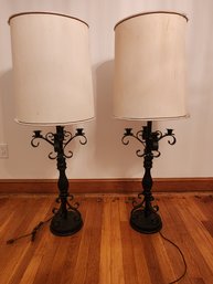 Pair Of Vintage Mediterranean Style Wrought  Table Lamps