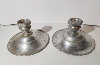 Pair Of Vintage Aluminum Candle Holders