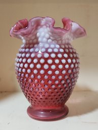 6' Fenton Cranberry Opalescent Hobnail Vase