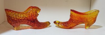 Fenton Amberina Daisey And Button And Hobnail Shoes