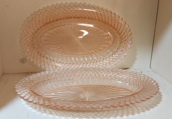 Pair Of Pink Depression Glass Mrs America Platters
