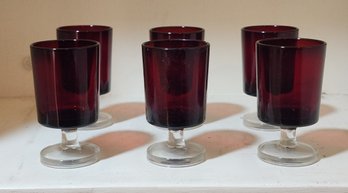 Set Of Six Ruby Glass Cordial Glasses