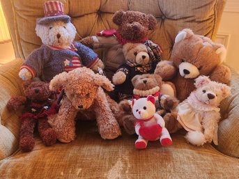 Group Of 9 Assorted Teddy Bears