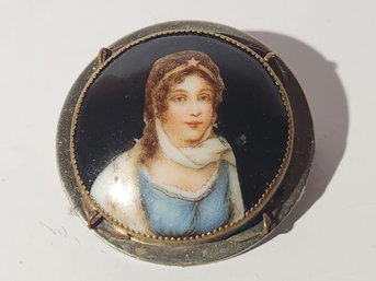 Porcelain Brooch With Portrait Of Young Woman