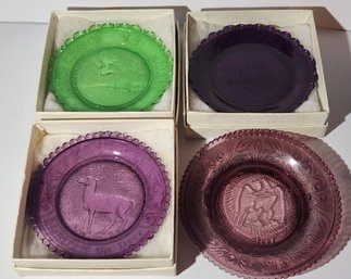 Four Colored Glass Cup Plates