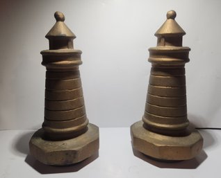 Pair Of Cast Brass Lighthouse Bookends