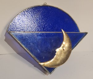 Letaded Cobalt Blue Glass Wall Pocket With Half Moon