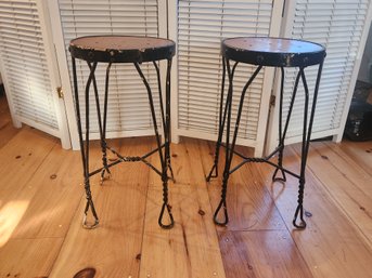 Pair Of Wrought Iron Icream Parlor Stools