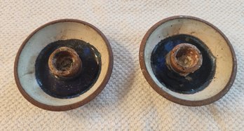 Pair Of Studio Pottery Candle Holders