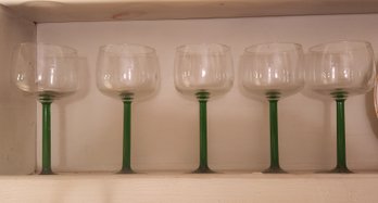 5 Green Stem Wine Glasses