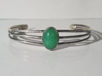 Hand Crafted Silver Braclet With Green Agate