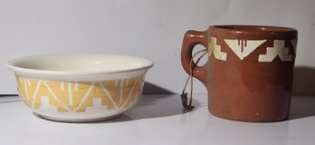 Native American Indian Pottery Mug And Bowl