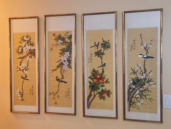 Set Of Four Japanese Framed Scrolls The Four Seasons