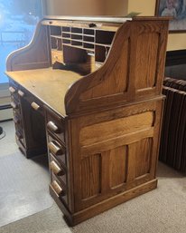 54' Panelled Oak Double Bank  S Roll Top Dask