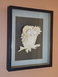 Framed Paper Art Owl Signed Eisher