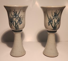 Pair Of Studio Pottery White Glasses.