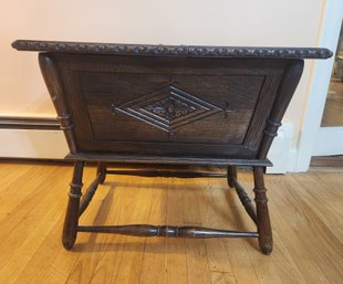 Oak Bread Box Table End Table With Carving