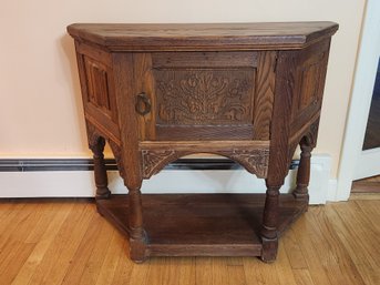 Jacobean Style Carved Oak Credenza / Foyer  Cabinet