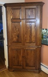 Solid Oak Amish Made Corner Cabinet With Raised Panel Doors