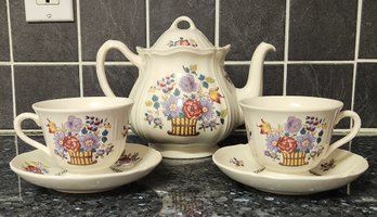 Wedgewood 'Floral Basket' Pattern Teapot And Cups And Saucers (tea Pot As Is)