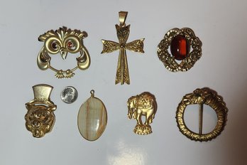 Group Of Seven Large Pins And Pendants