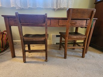 Childs Iak School Desk With Two Chairs