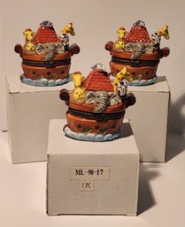 Three Porcelain Noah's Arc Keepsake Boxes