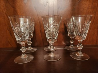 Set Of Six Pinwheel Cut Glass Cordial Glasses