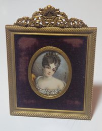 Ornatley Framed Minuature Portrait On Ivory Attributed To Aimee Julie Cheron ( 1821-1906)