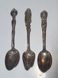 Sterling Silver 1909 Alaska Yukon PacificExpo & Colorado Souviner Spoons With A Ornate 925 Grape Fruit Spoon