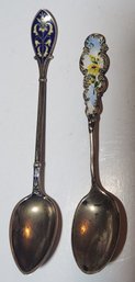 Two Sterling Silver And Enamel Demi Tasse Spoons