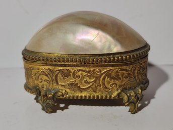 Antique Dome Top Brass And Mother Of Pearl Keepsake Box