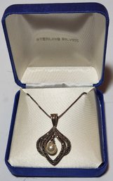 Sterling Silver And Marchasite Pendant With 16' Sterling Silver Chain