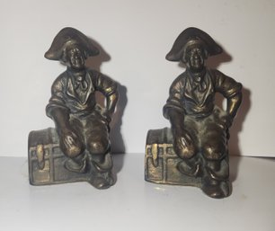 Pair Of Brass Finished Cast Iron Pirate On Chest Book Ends