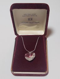 14' Sterling Silver Chain With Heart Shaped Austrian Crystal Pendant