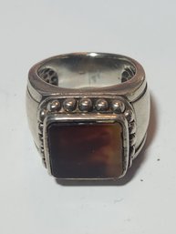 Silver And Moss Agate Ring (unmarked) Size 6 1/2