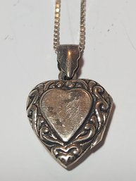 20' Sterling Silver Chain With Fancy Heart Shaped Sterling Silver Locket