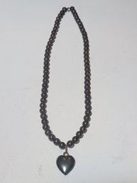 18' Blackened Beaded  Sterling Silver Necklace With Heart Pendant