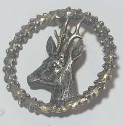 Sterling Silver Elk In Wreath Pin